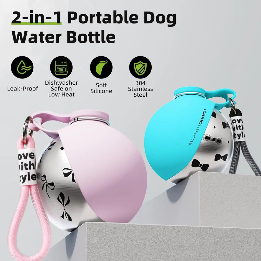 Dog Travel Water Bottle with Bowl